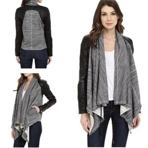Blank NYC Dating & Waiting Faux Leather Drap Front Sweater Jacket